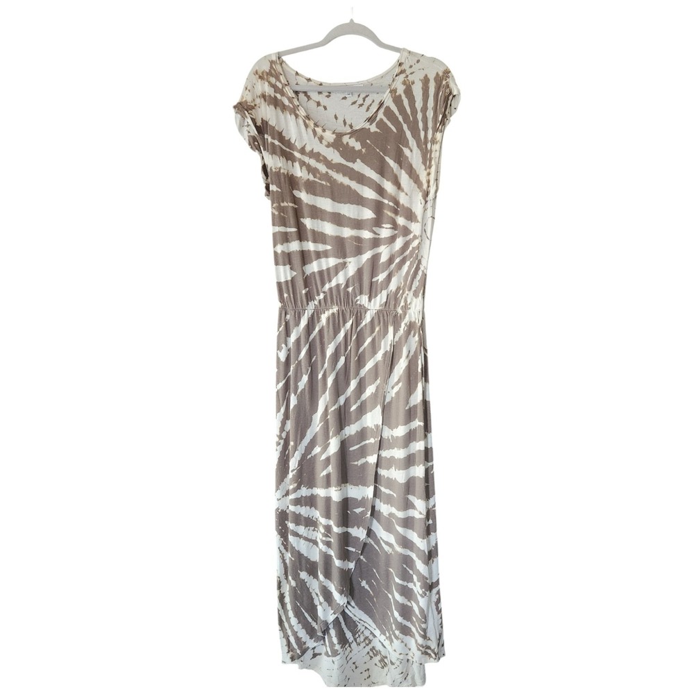 Young Fabulous & Broke Maxi Midi Dress M‎ Tie Dye Brown Cream Short Sleeve Beach